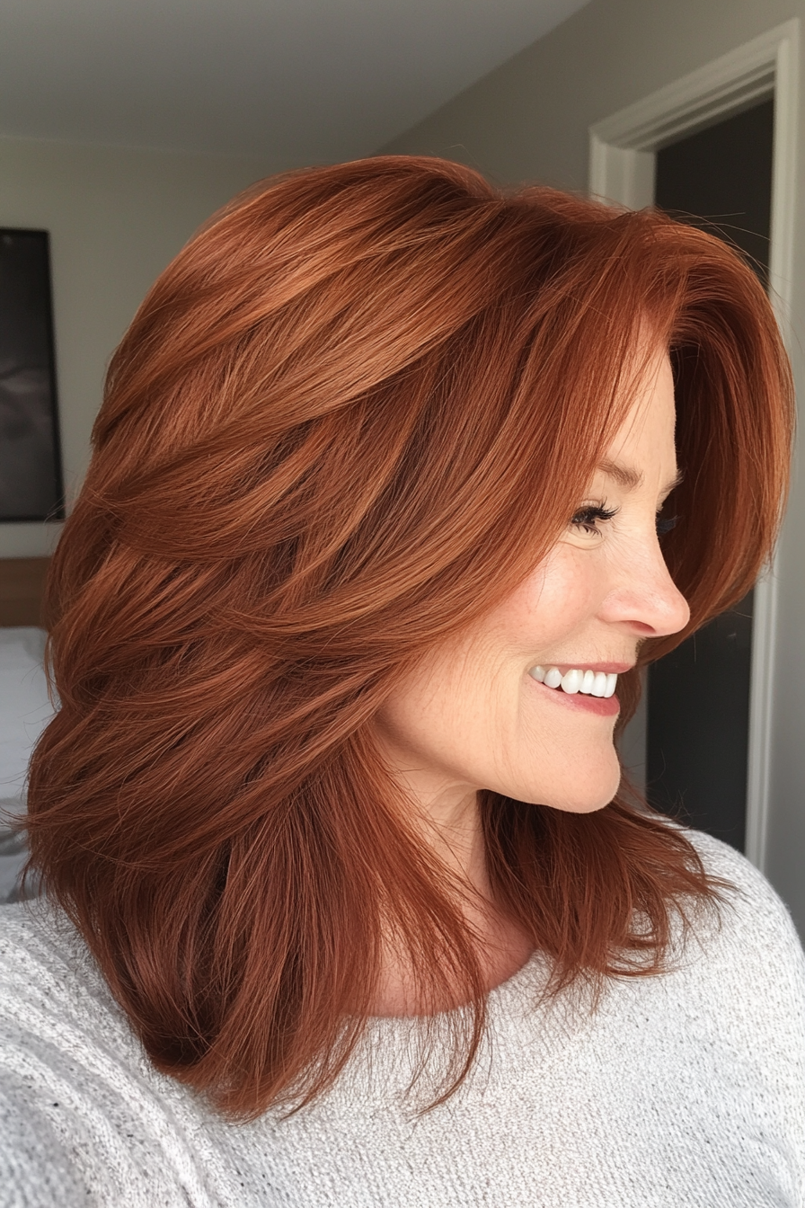 18. Rich Auburn Textured Lob (Hairstyles For Women Over 70) - Hairstyles For Women Over 70