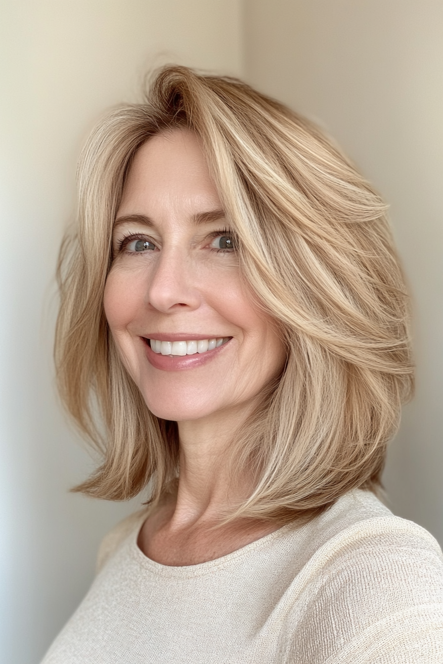 21. Sandy Blonde Shoulder-Length Layers (Hairstyles For Women Over 70) - Hairstyles For Women Over 70