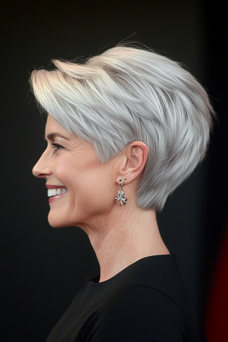 22. Silver Ash Layered Pixie (Hairstyles For Women Over 70) - Hairstyles For Women Over 70