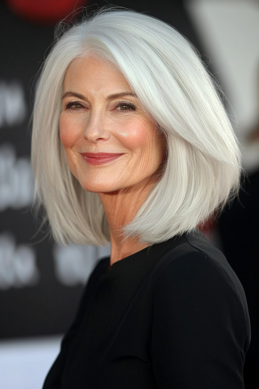 24. Frosty White Tapered Bob (Hairstyles For Women Over 70) - Hairstyles For Women Over 70