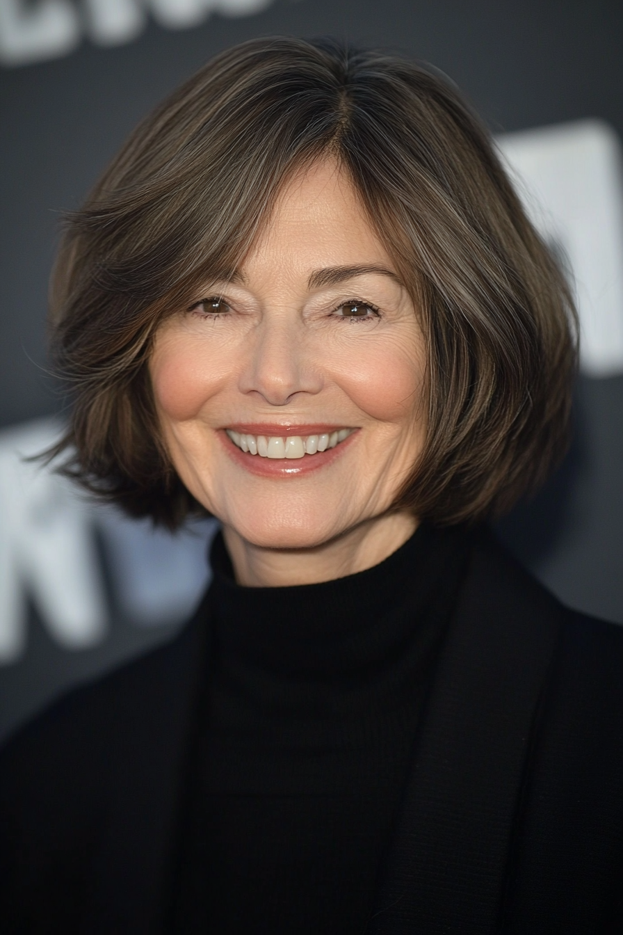 27. Deep Mocha Softly Layered Bob (Hairstyles For Women Over 70) - Hairstyles For Women Over 70