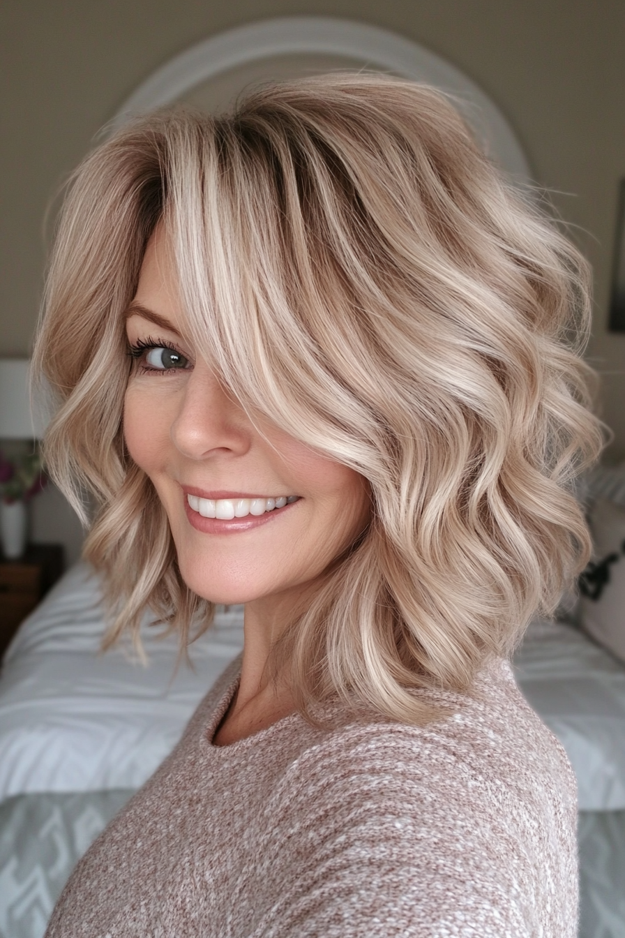5. Wavy Shag in Soft Beige Blonde (Short Shag Haircuts For Older Women) - Short Shag Haircuts For Older Women