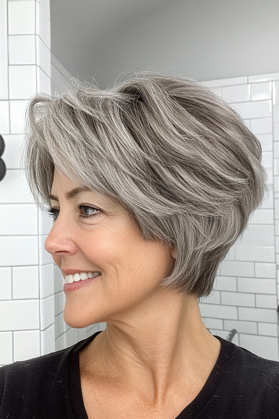 6. Textured Short Shag in Salt-and-Pepper Blend (Short Shag Haircuts For Older Women) - Short Shag Haircuts For Older Women