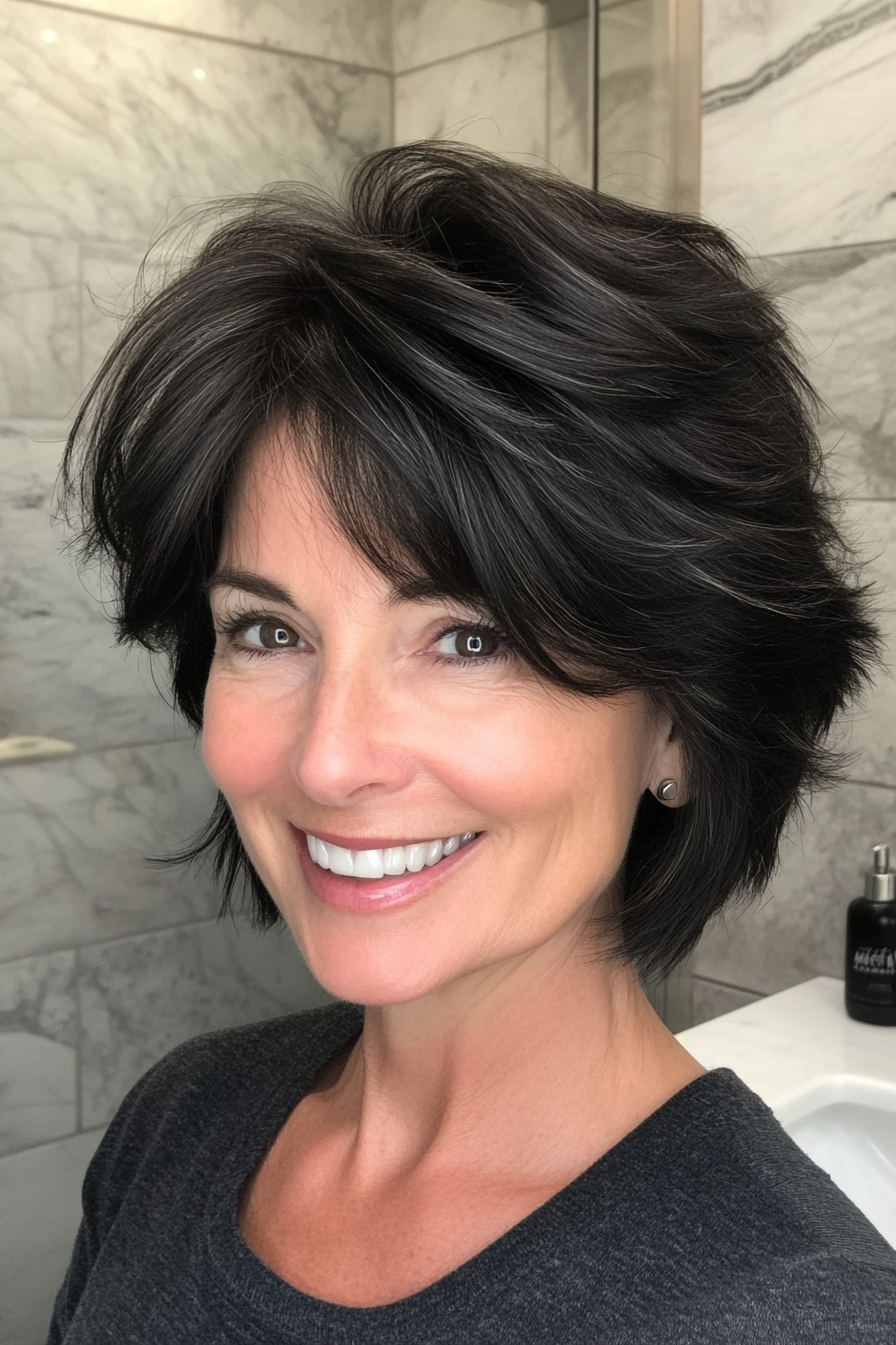 8. Layered Razor Shag in Natural Black (Short Shag Haircuts For Older Women) - Short Shag Haircuts For Older Women