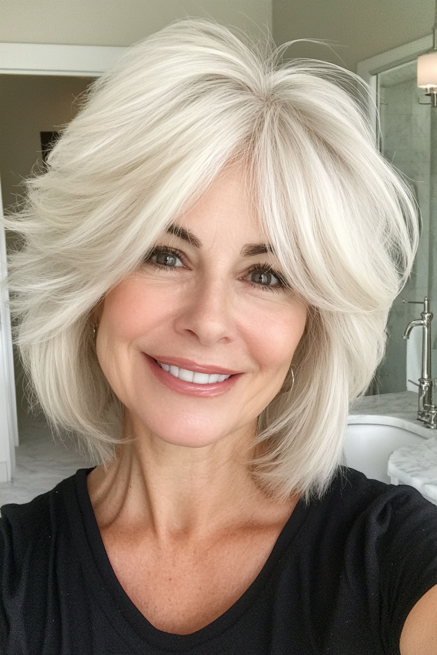 10. Fluffy Shag in Pearl White Blonde (Short Shag Haircuts For Older Women) - Short Shag Haircuts For Older Women