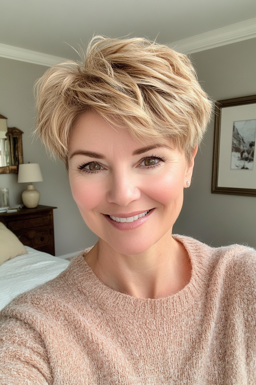 13. Pixie-Inspired Short Shag in Light Golden Blonde (Short Shag Haircuts For Older Women) - Short Shag Haircuts For Older Women