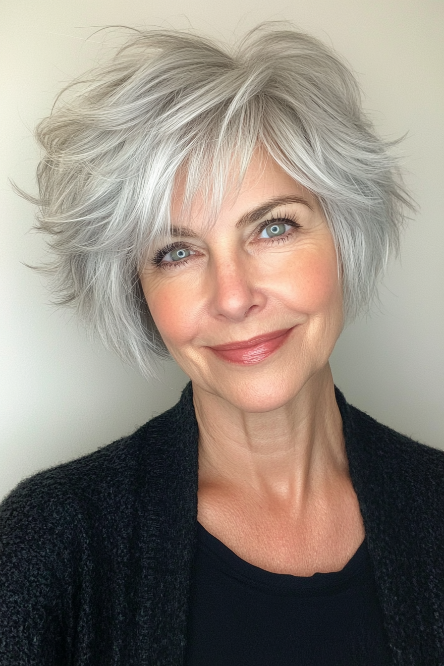 15. Short Shaggy Crop in Icy Silver (Short Shag Haircuts For Older Women) - Short Shag Haircuts For Older Women