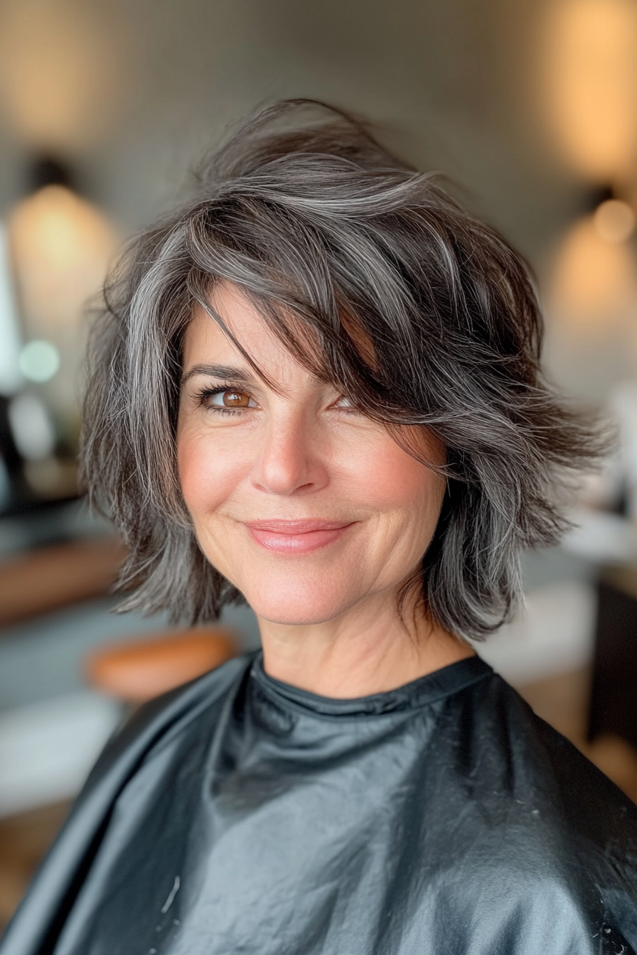 17. Asymmetrical Shag in Natural Dark Gray (Short Shag Haircuts For Older Women) - Short Shag Haircuts For Older Women