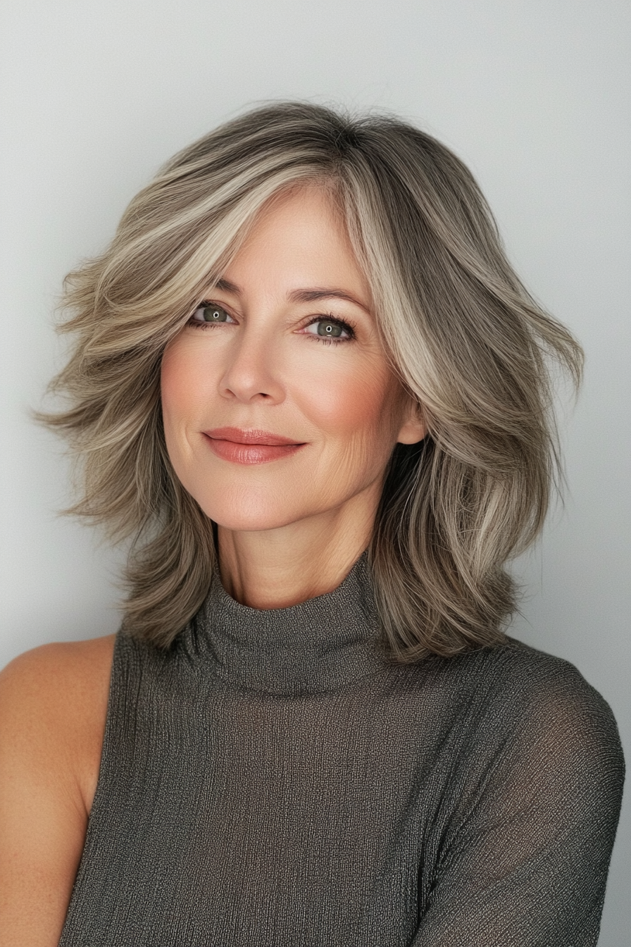 18. Side-Swept Shag in Medium Ash Brown (Short Shag Haircuts For Older Women) - Short Shag Haircuts For Older Women
