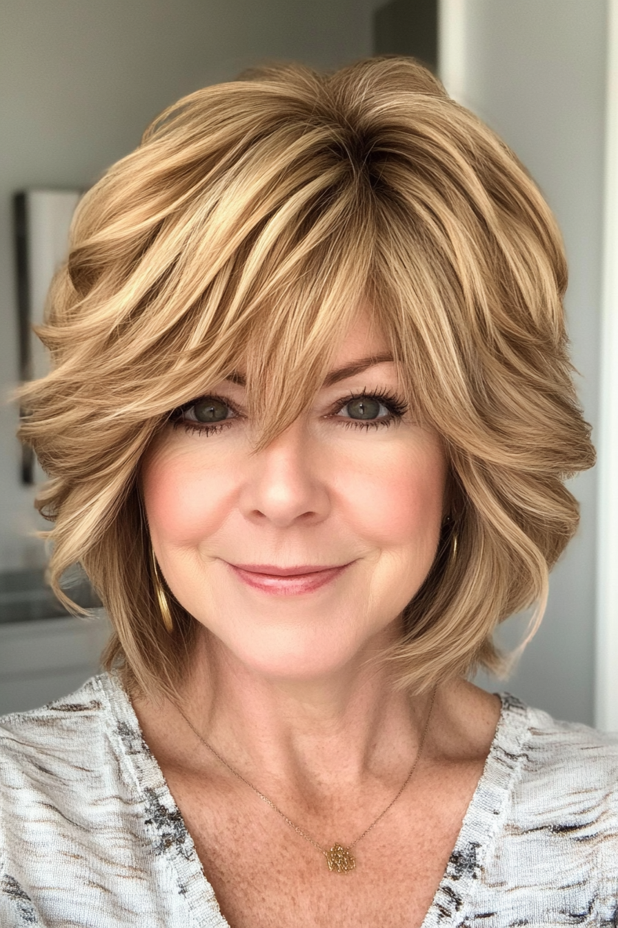 19. Voluminous Shag in Golden Honey Blonde (Short Shag Haircuts For Older Women) - Short Shag Haircuts For Older Women