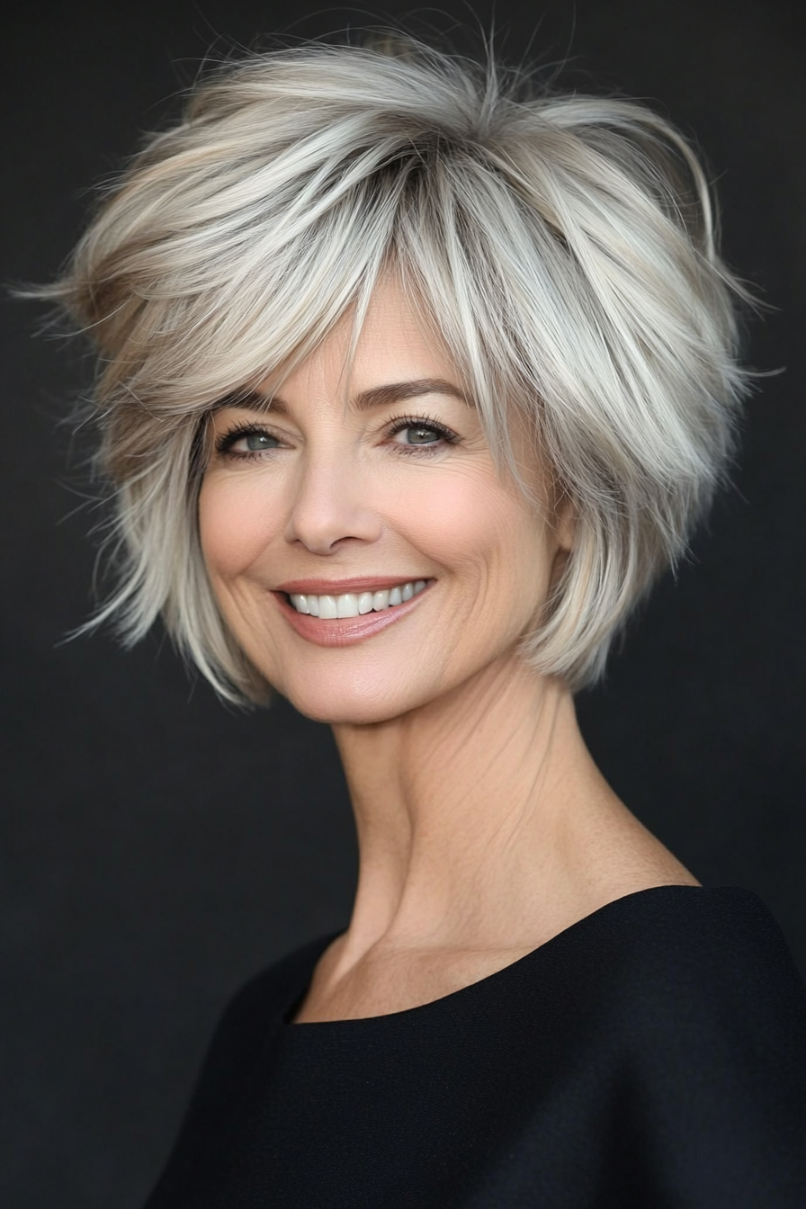 21. Short Layered Shag in Smoky Platinum Blonde (Short Shag Haircuts For Older Women) - Short Shag Haircuts For Older Women