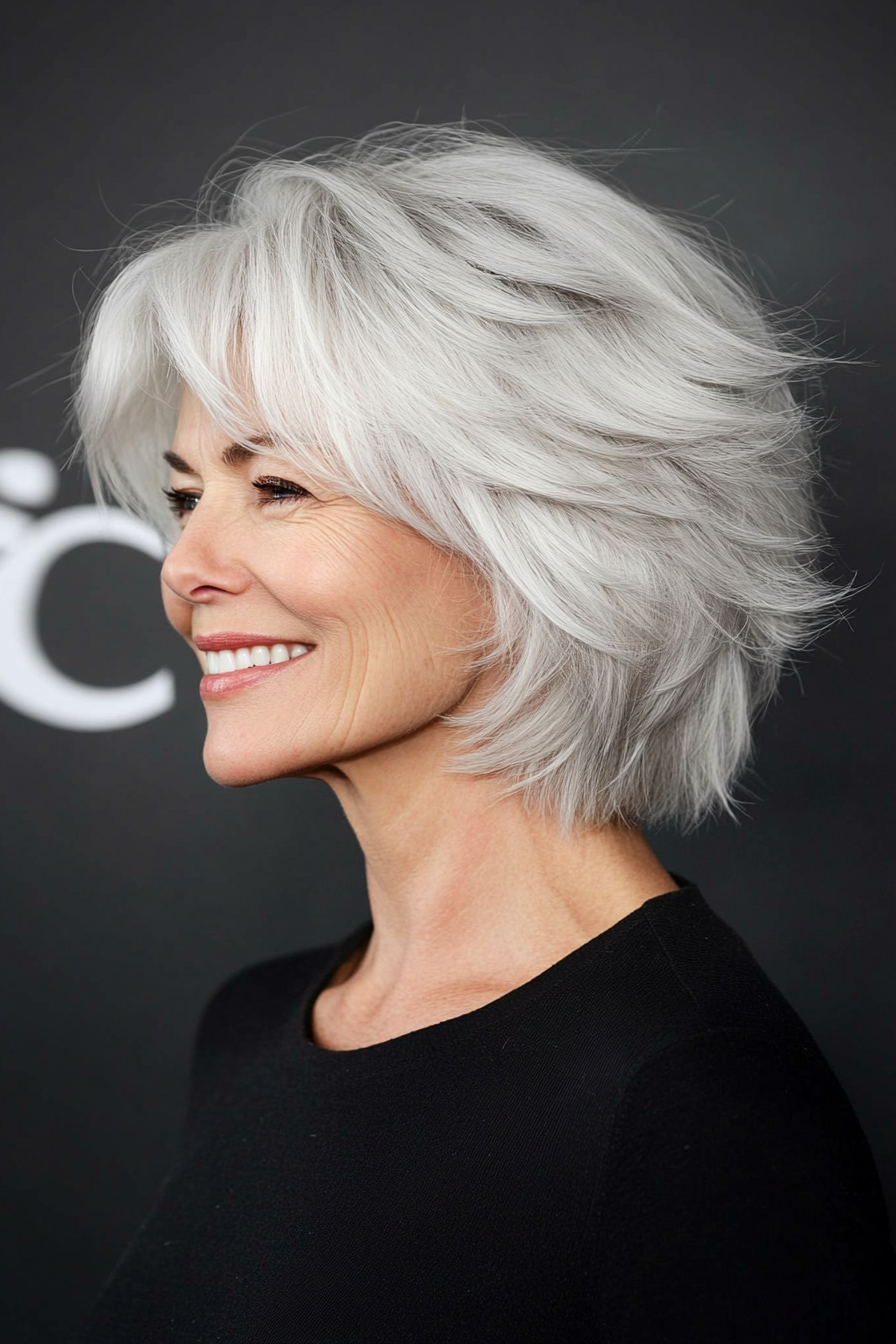 23. Wispy Shag in Frosted Silver (Short Shag Haircuts For Older Women) - Short Shag Haircuts For Older Women