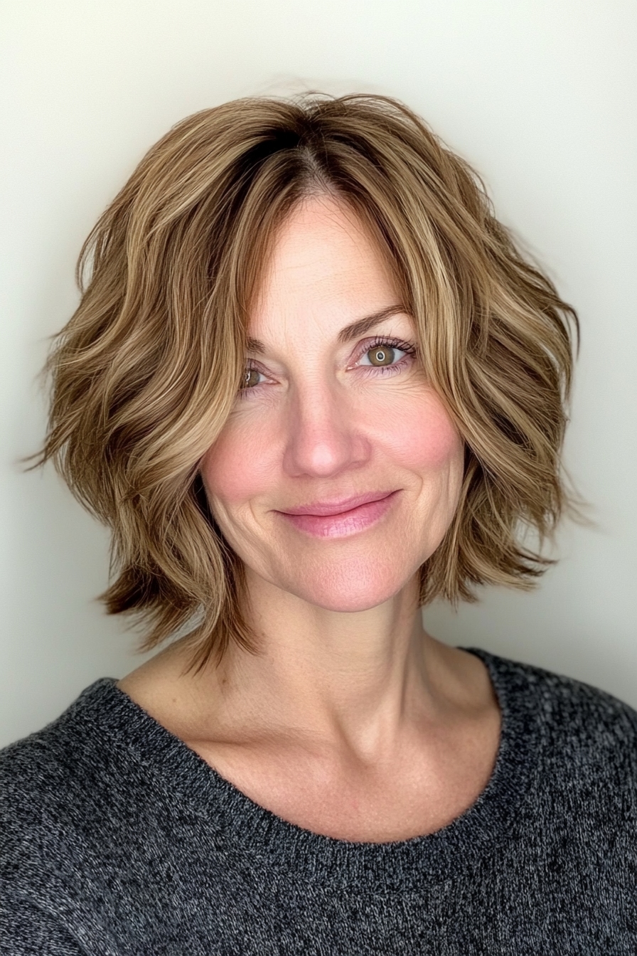 25. Short Wave-Enhanced Shag in Medium Golden Brown (Short Shag Haircuts For Older Women) - Short Shag Haircuts For Older Women