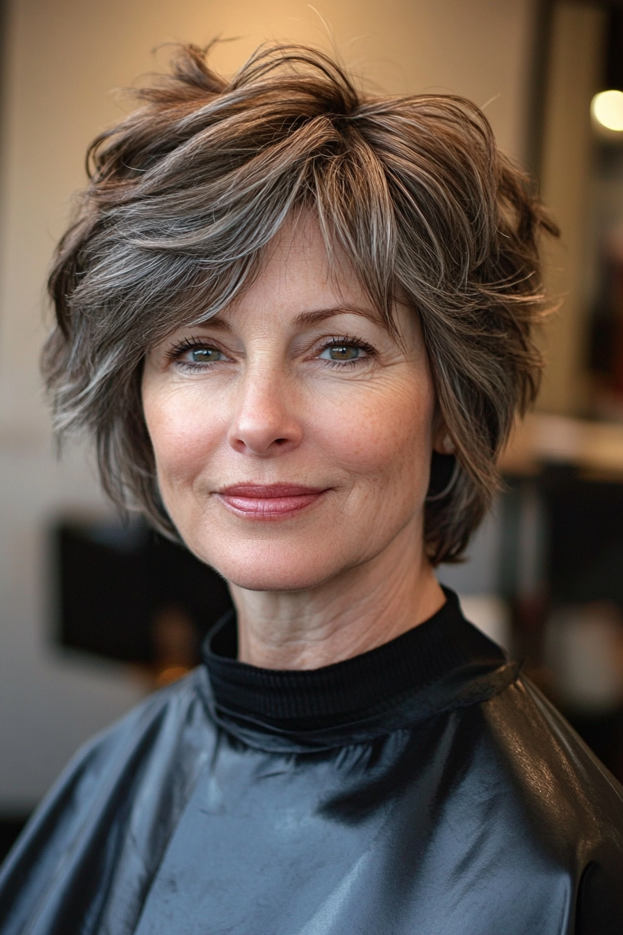 26. Modern Crop Shag in Ashy Dark Brown (Short Shag Haircuts For Older Women) - Short Shag Haircuts For Older Women