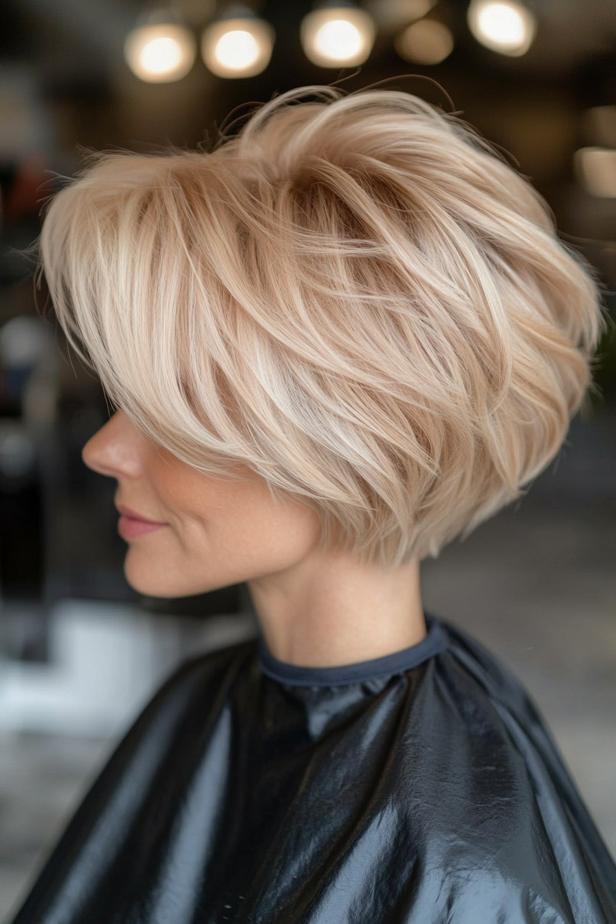 27. Stacked Shag in Sandy Blonde (Short Shag Haircuts For Older Women) - Short Shag Haircuts For Older Women
