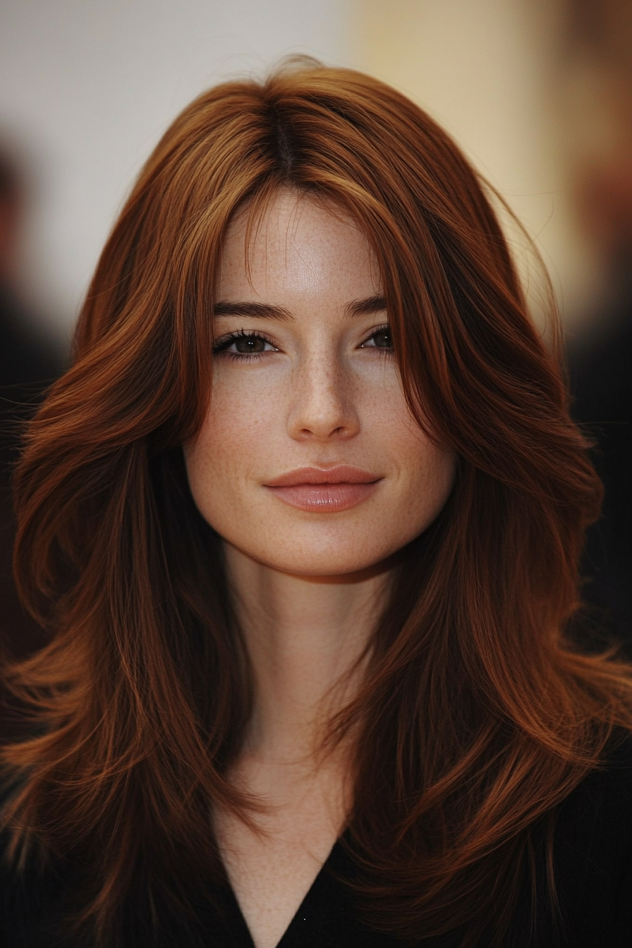 1. Feathered Layers in Warm Chestnut (Medium Layered Haircuts) - Medium Layered Haircuts