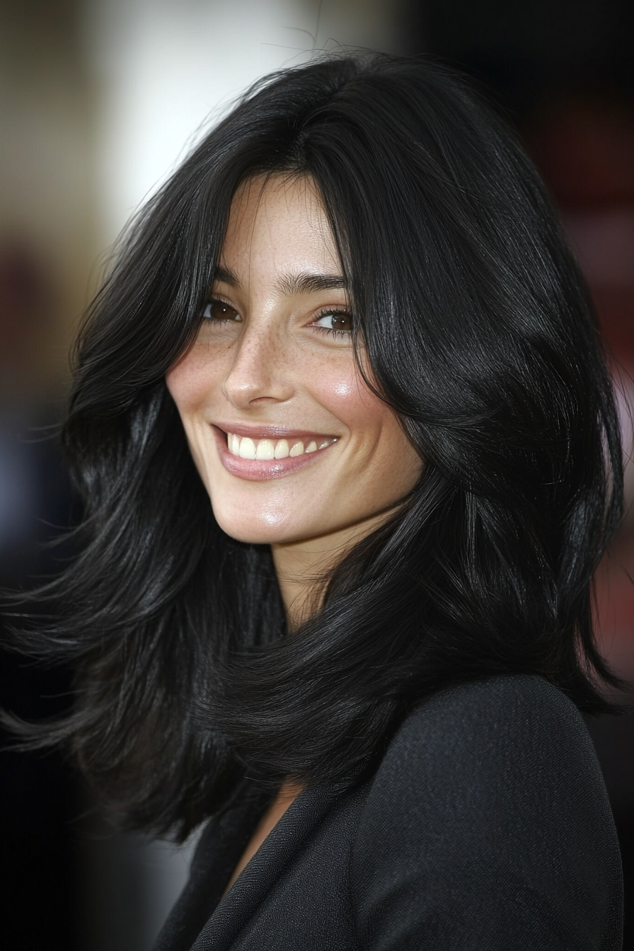8. Soft Blended Layers in Jet Black (Medium Layered Haircuts) - Medium Layered Haircuts