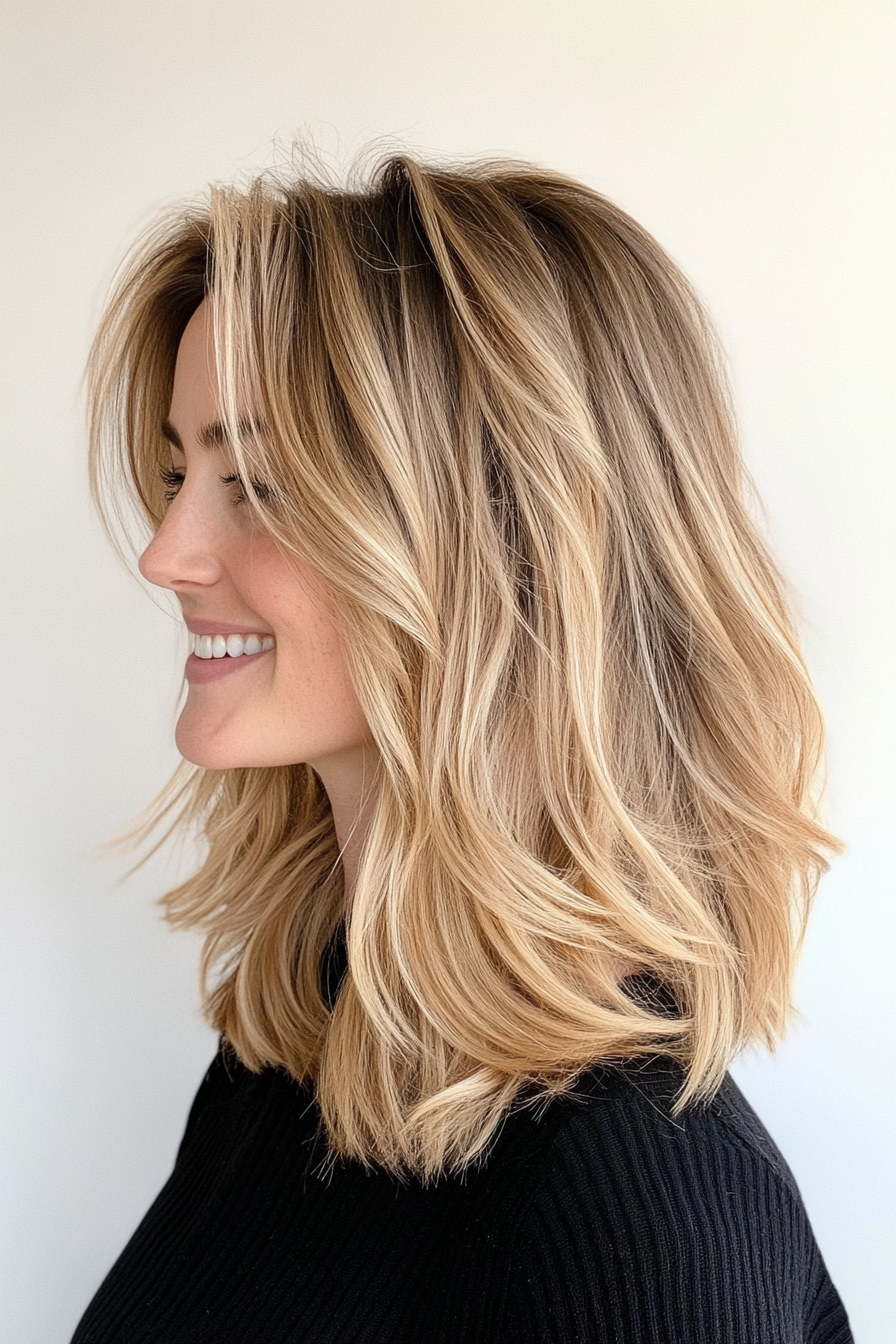 11. Tousled Medium Layers in Sunlit Blonde (Medium Layered Haircuts) - Medium Layered Haircuts