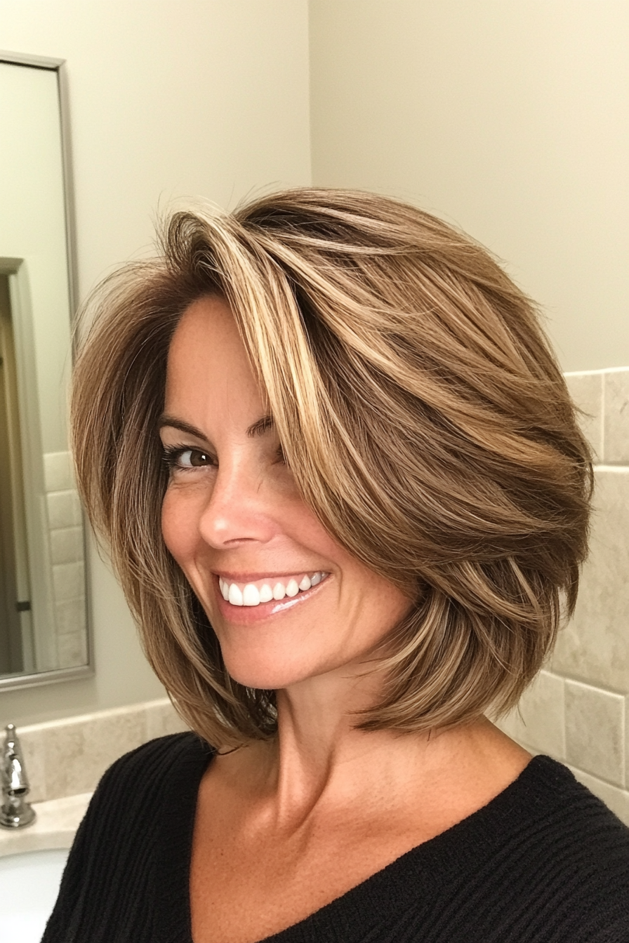 13. Layered Bob in Sandy Brown (Medium Layered Haircuts) - Medium Layered Haircuts