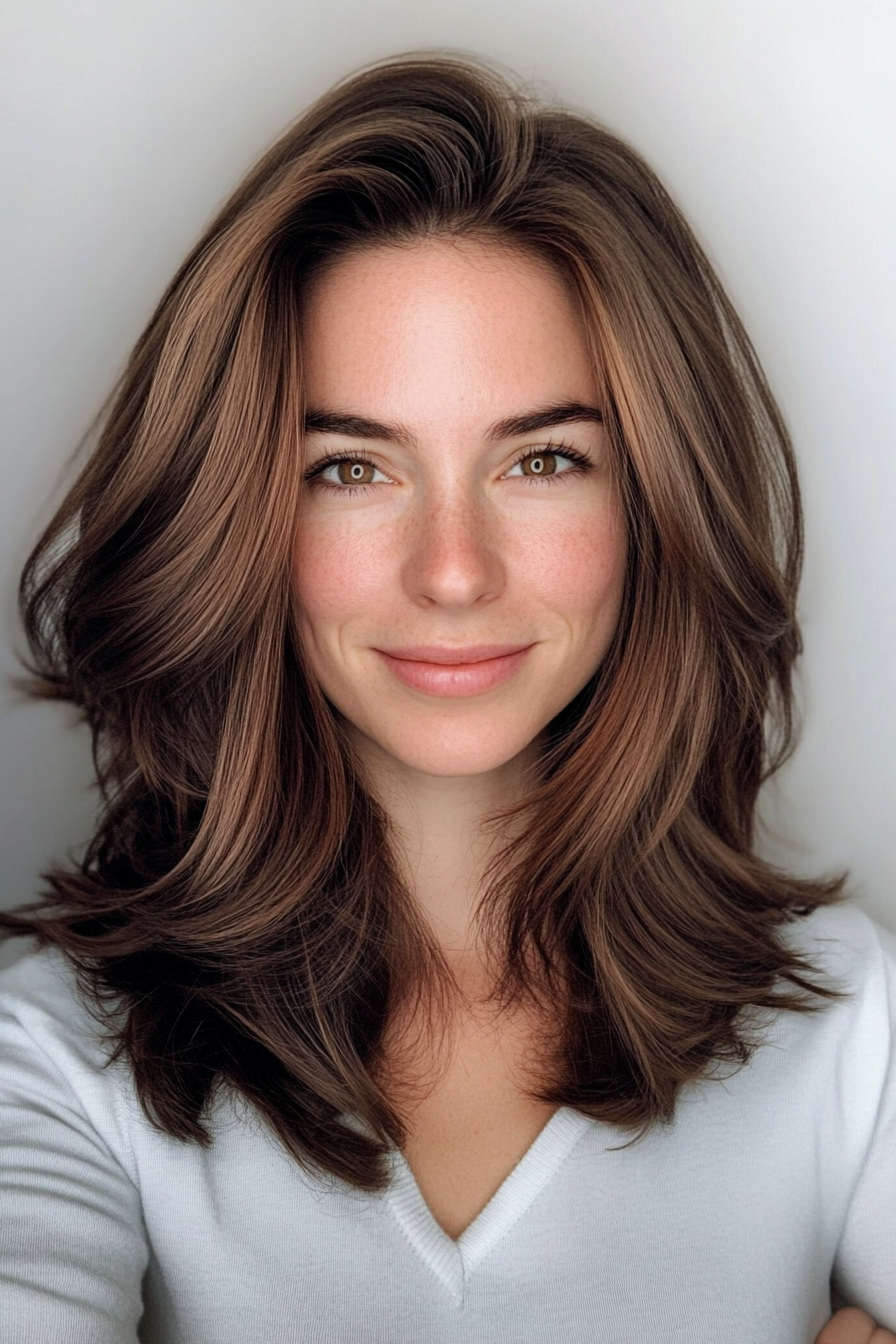 14. Angled Layers in Chestnut Brown (Medium Layered Haircuts) - Medium Layered Haircuts
