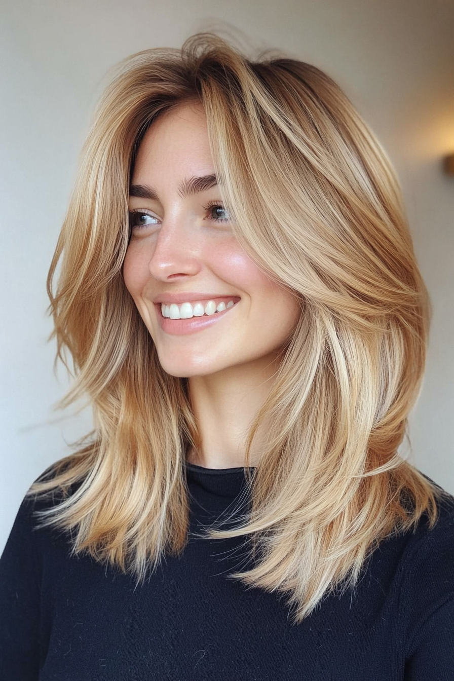 18. Choppy Layers in Warm Honey Blonde (Medium Layered Haircuts) - Medium Layered Haircuts