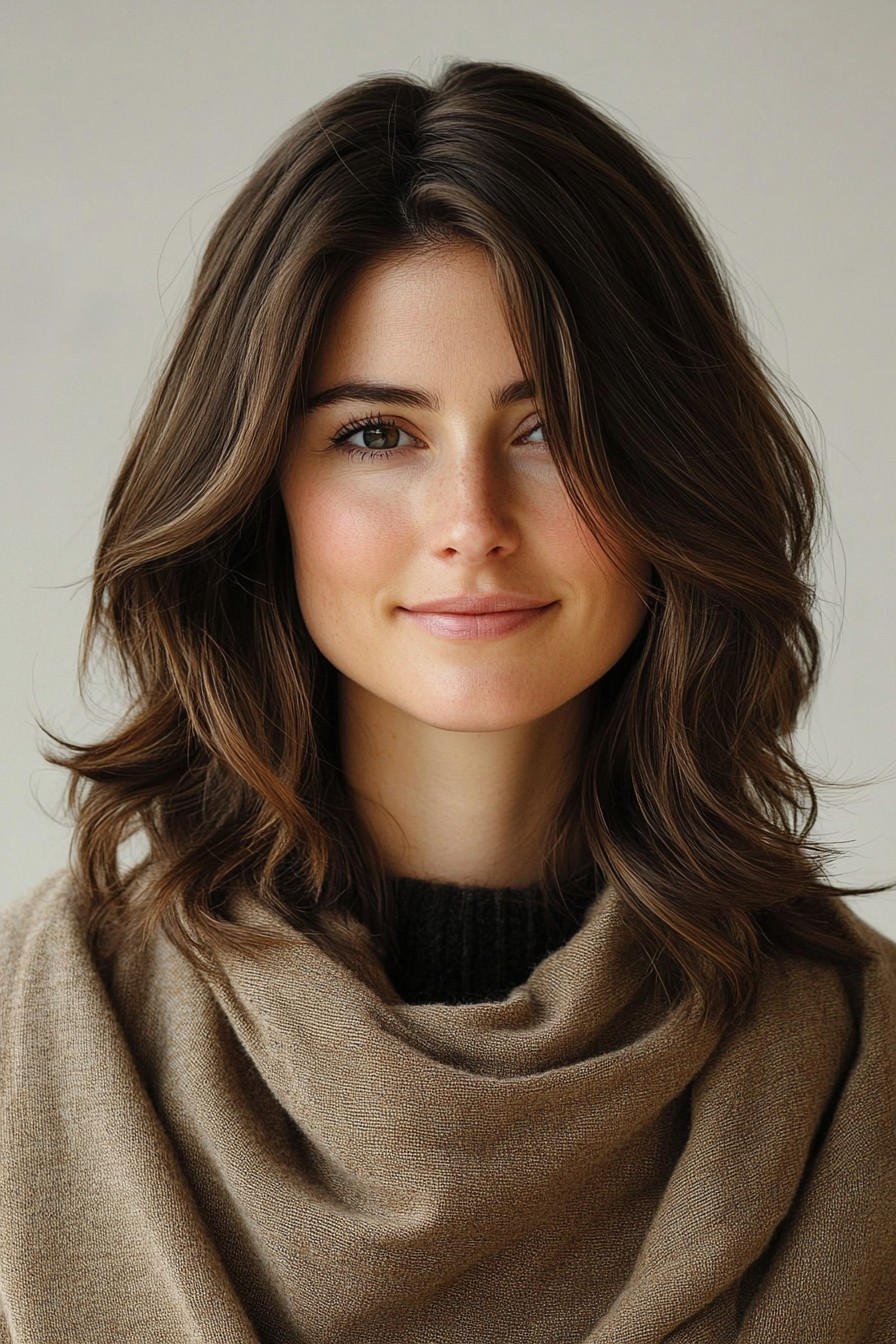21. Subtle Waves with Layered Ends in Hazelnut Brown (Medium Layered Haircuts) - Medium Layered Haircuts
