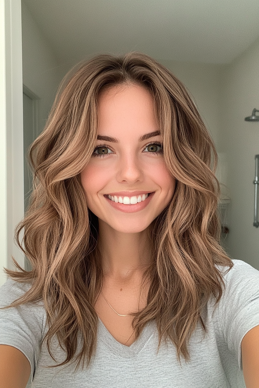 23. Wavy Layers in Light Mocha Brown (Medium Layered Haircuts) - Medium Layered Haircuts