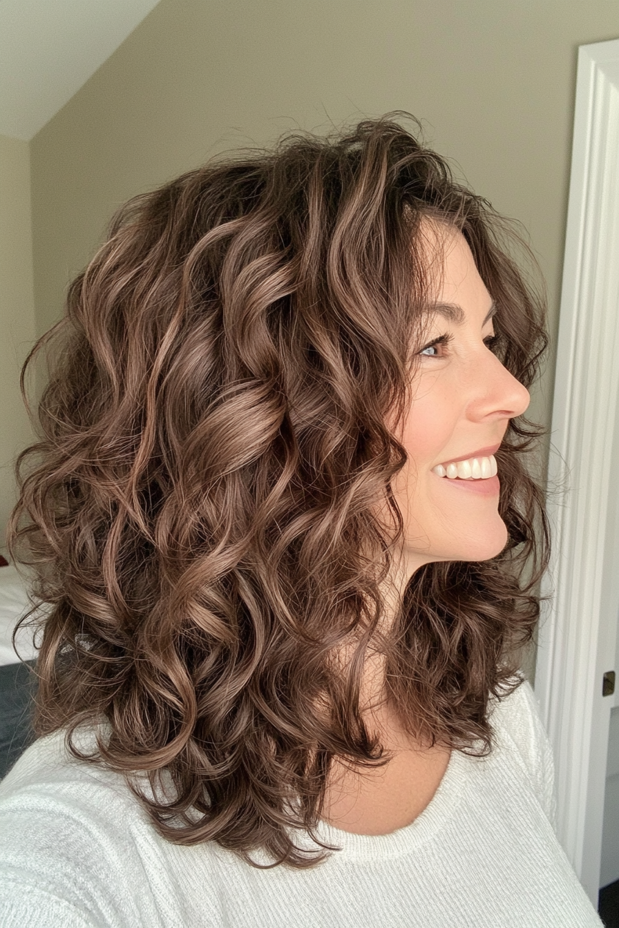 25. Layered Curls in Deep Cocoa Brown (Medium Layered Haircuts) - Medium Layered Haircuts