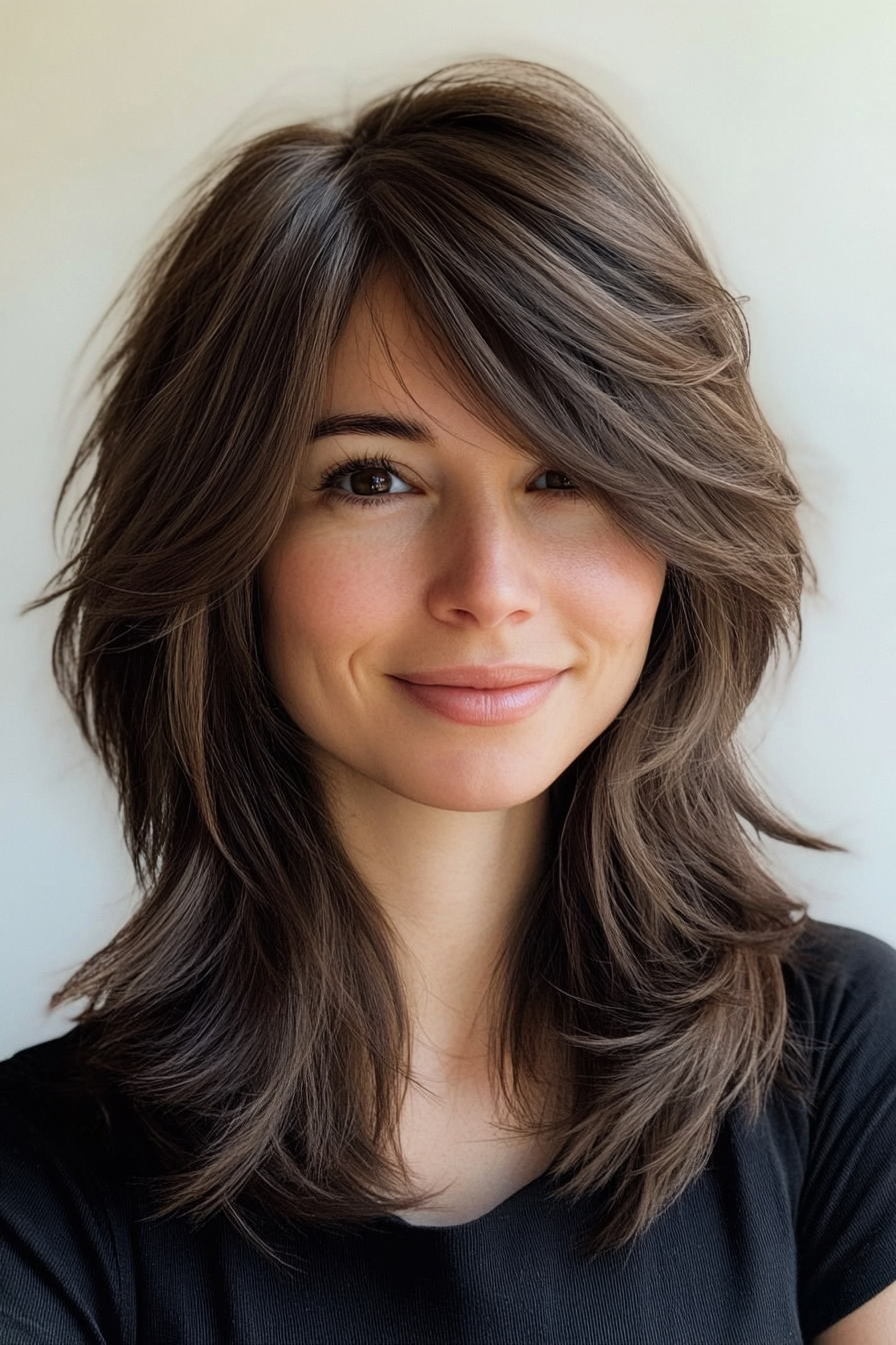 3. Deep Brunette Wispy Shag (Shaggy Haircuts) - Shaggy Haircuts