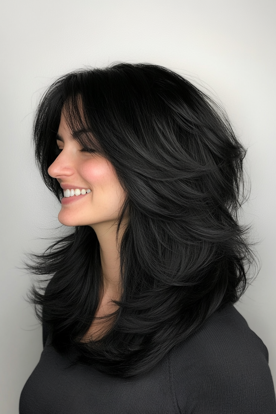 7. Deep Black Voluminous Shag (Shaggy Haircuts) - Shaggy Haircuts