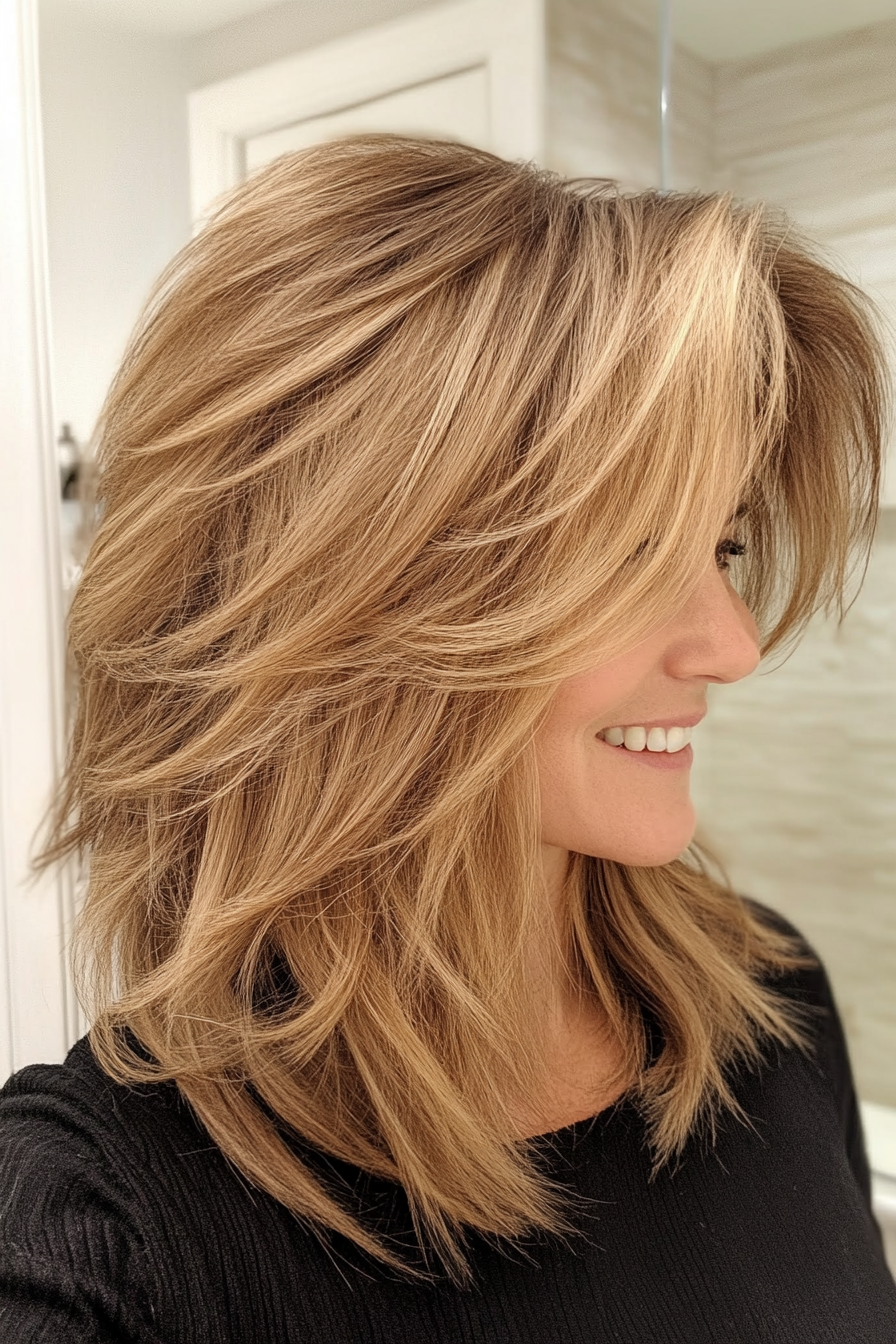 9. Golden Brown Feathered Shag (Shaggy Haircuts) - Shaggy Haircuts