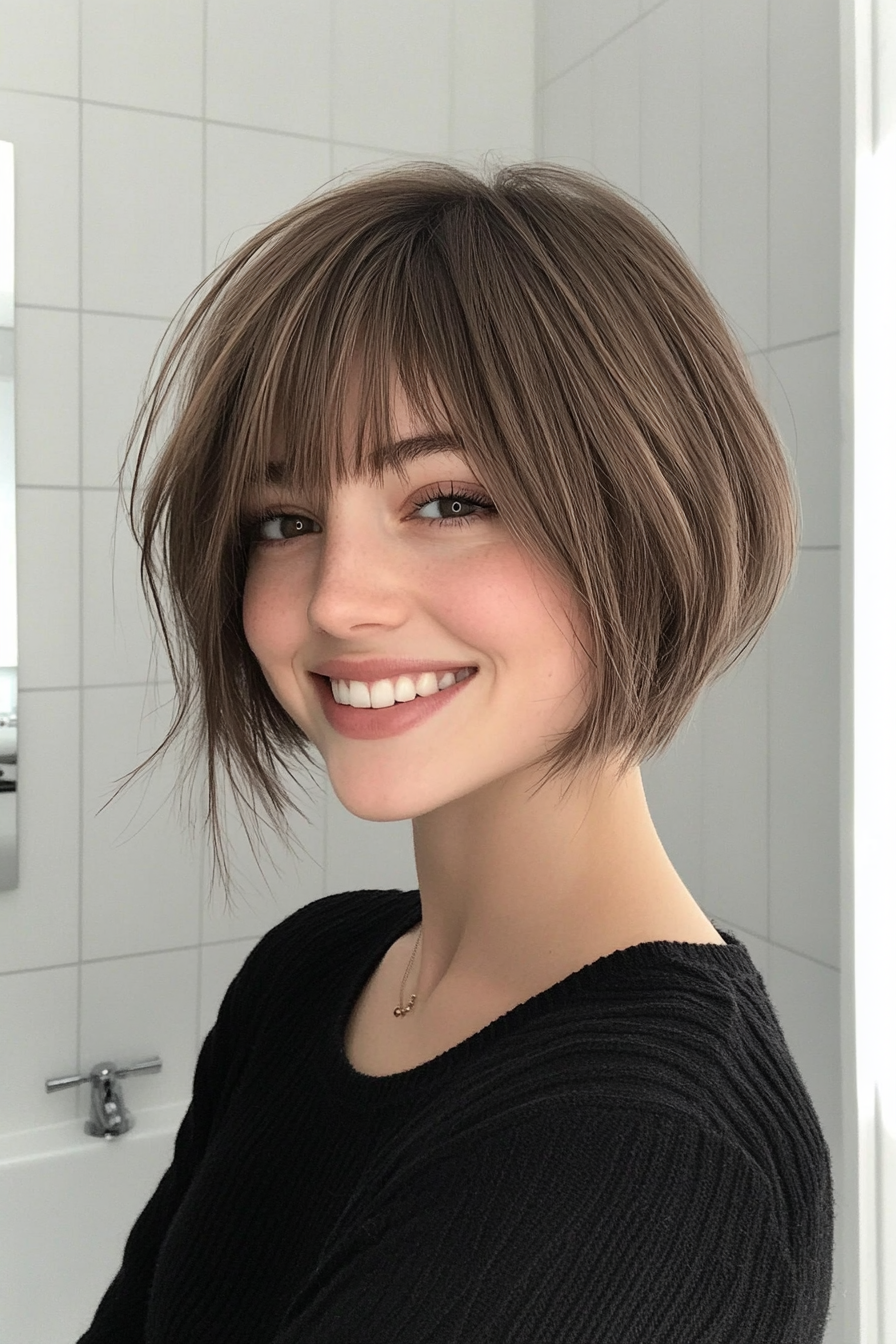 3. Wispy Bob in Ash Brown (Short Bob Hairstyles With Bangs) - Short Bob Hairstyles With Bangs