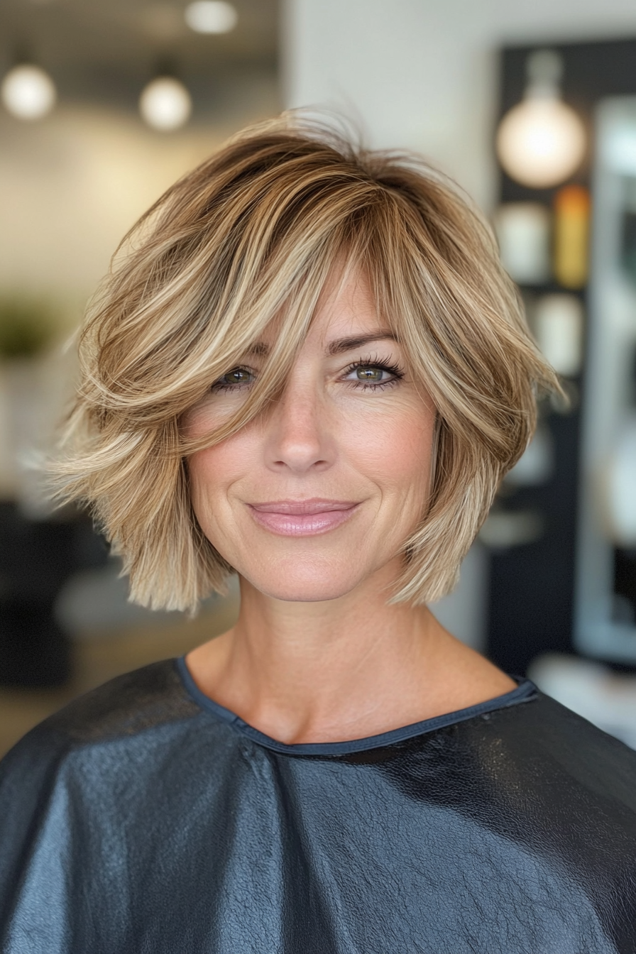 4. Textured Bob with Curtain Bangs in Golden Blonde (Short Bob Hairstyles With Bangs) - Short Bob Hairstyles With Bangs