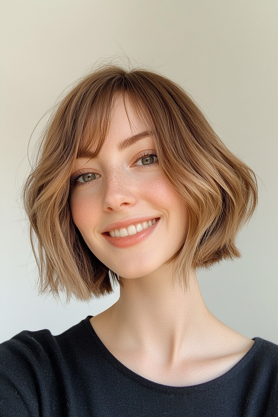 18. Soft Bob with Subtle Layers in Chestnut Brown (Short Bob Hairstyles With Bangs) - Short Bob Hairstyles With Bangs