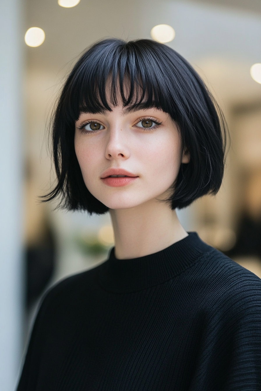 21. Mini Bob with Straight Bangs in Natural Jet Black (Short Bob Hairstyles With Bangs) - Short Bob Hairstyles With Bangs