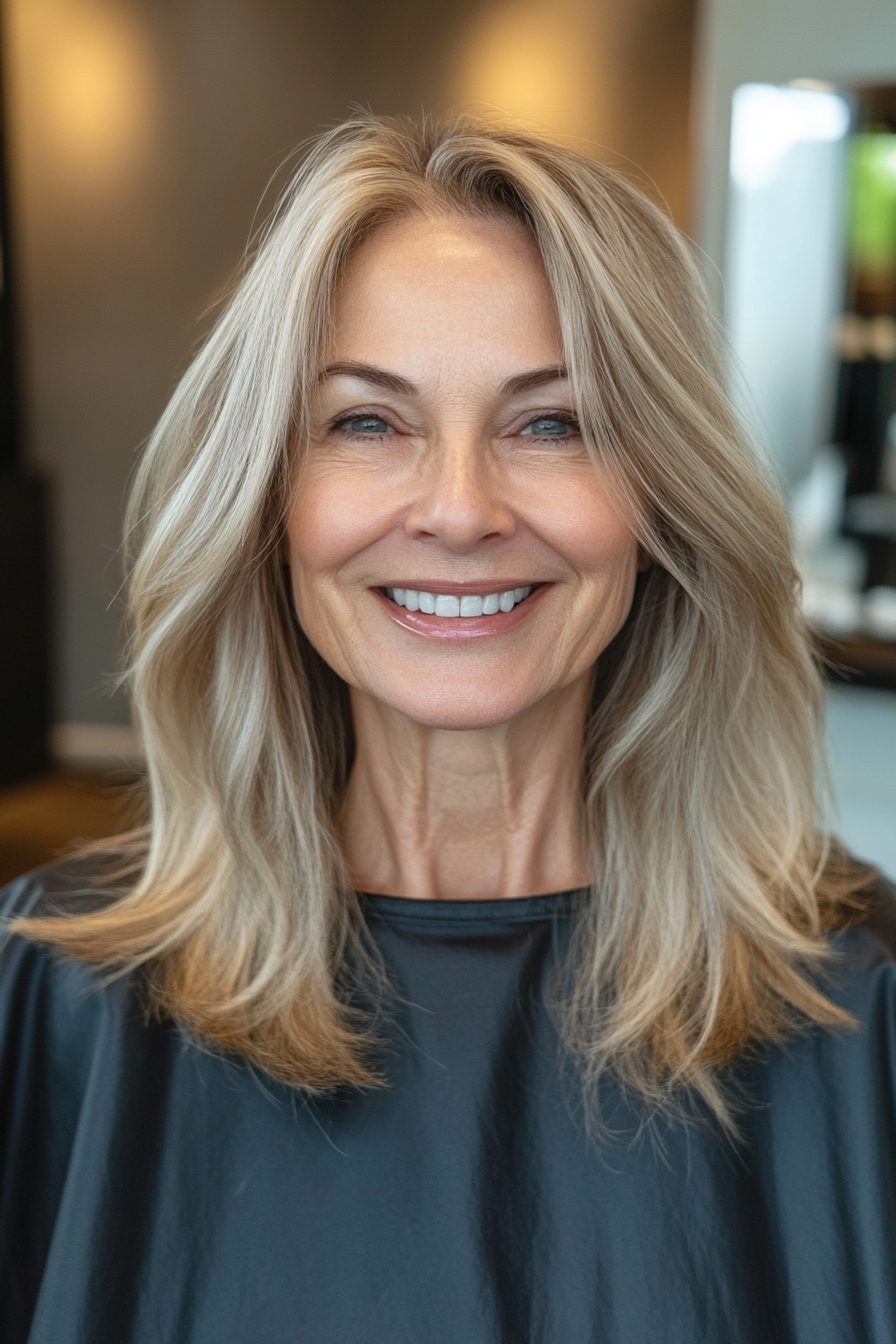 2. Classic Champagne Blonde Layers (Hairstyles For Women Over 60 With Long Hair) - Hairstyles For Women Over 60 With Long Hair