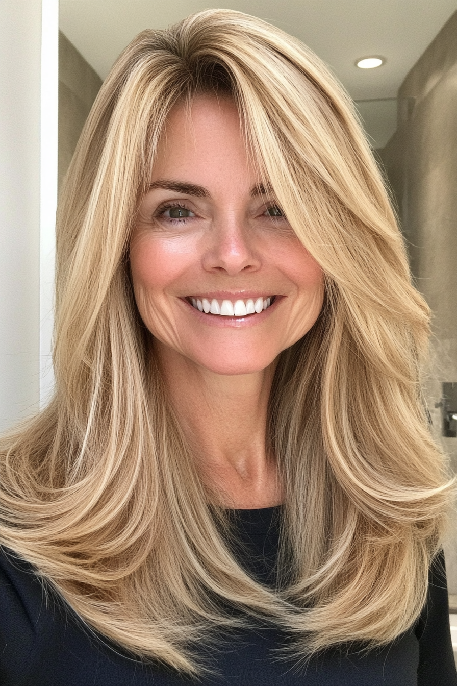 4. Honey Blonde Face-Framing Layers (Hairstyles For Women Over 60 With Long Hair) - Hairstyles For Women Over 60 With Long Hair