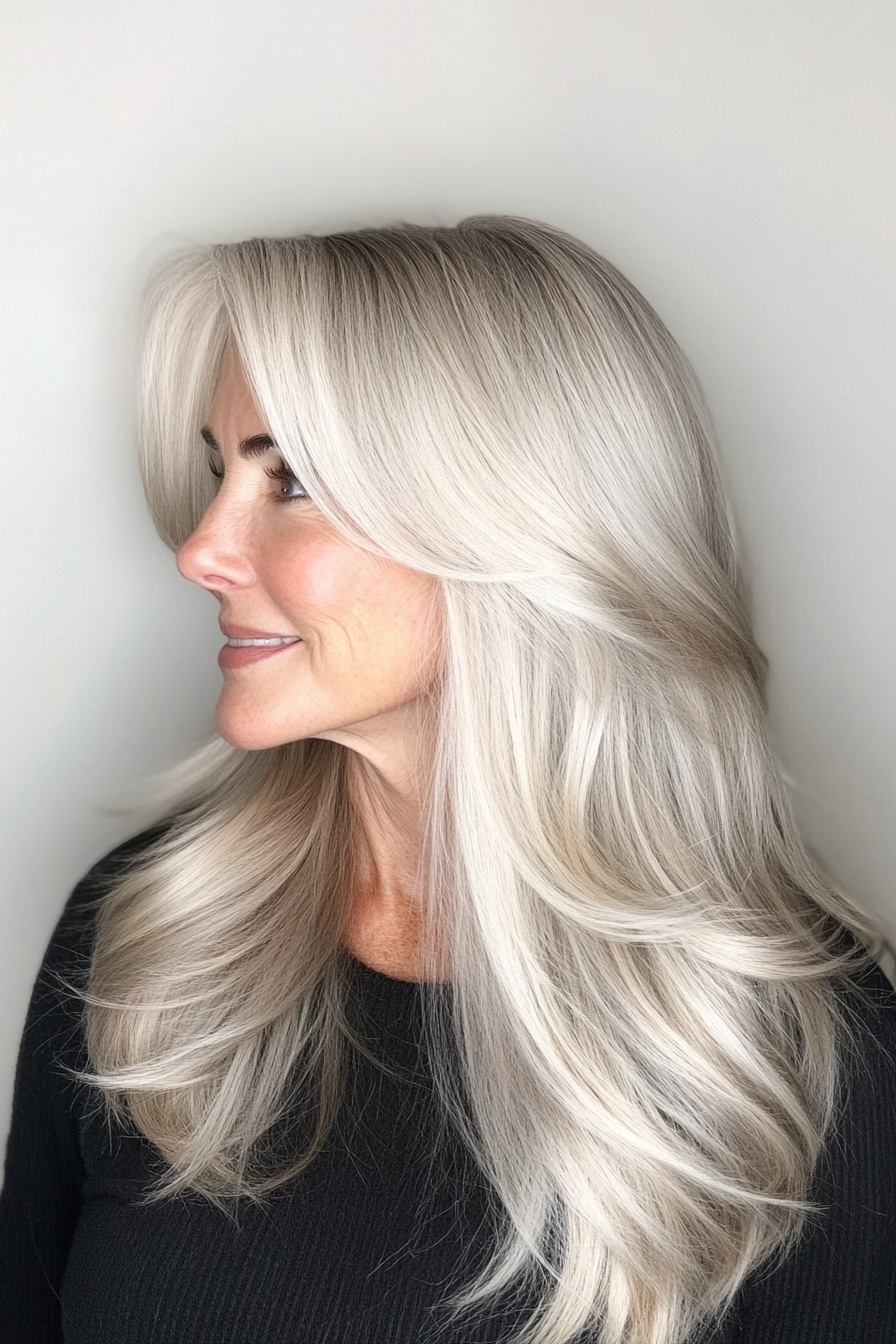 12. Platinum Blonde Subtle Layers (Hairstyles For Women Over 60 With Long Hair) - Hairstyles For Women Over 60 With Long Hair