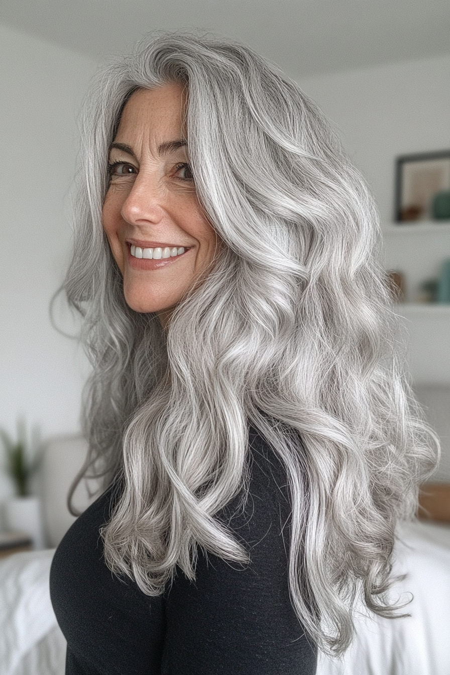 15. Silver-Gray with Soft Curls (Hairstyles For Women Over 60 With Long Hair) - Hairstyles For Women Over 60 With Long Hair