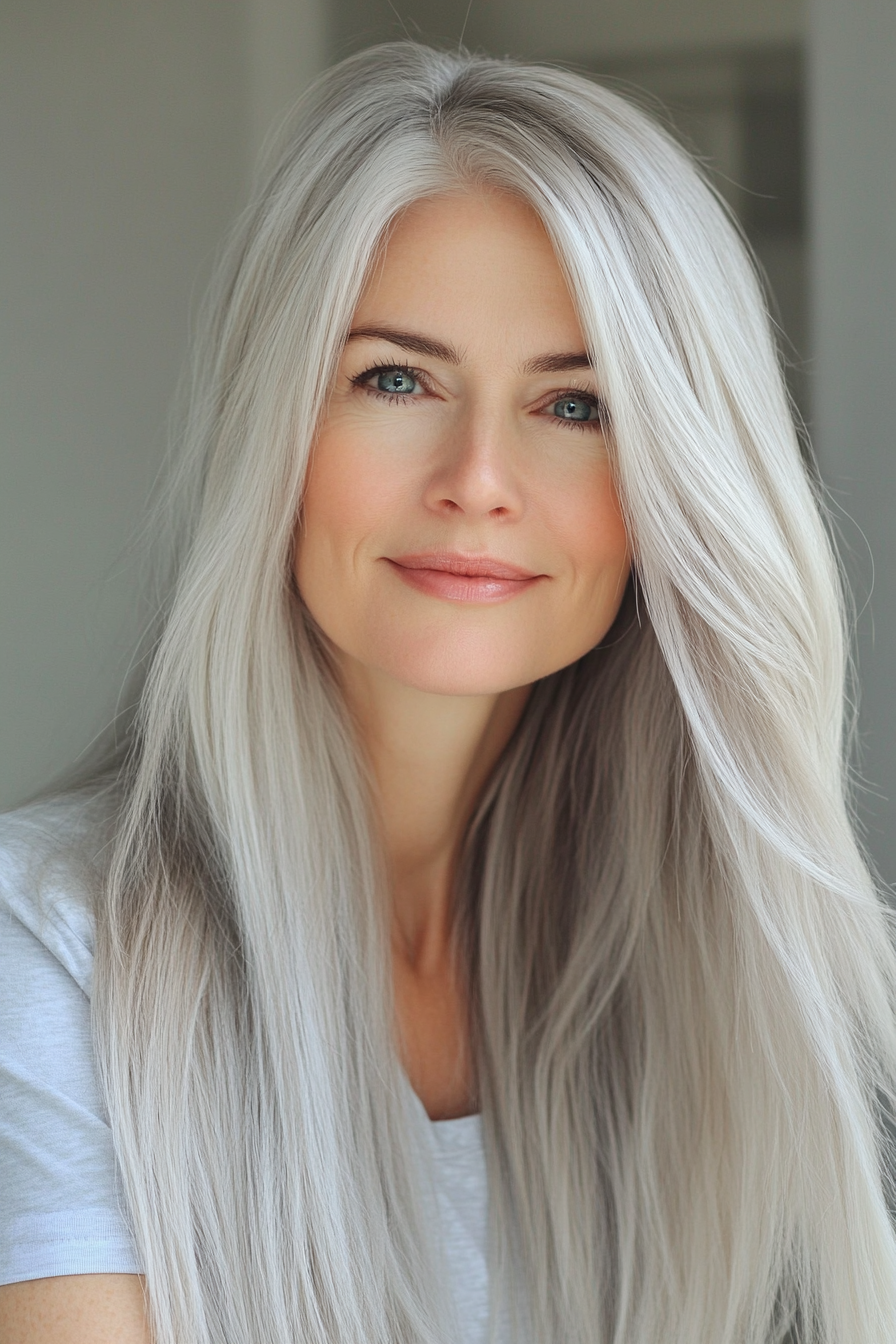 20. Icy Blonde Flowing Lengths (Hairstyles For Women Over 60 With Long Hair) - Hairstyles For Women Over 60 With Long Hair