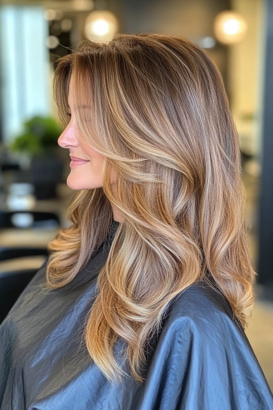 21. Honey Brunette Natural Waves (Hairstyles For Women Over 60 With Long Hair) - Hairstyles For Women Over 60 With Long Hair