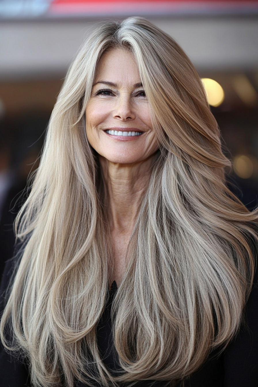 23. Beige Blonde with Wispy Ends (Hairstyles For Women Over 60 With Long Hair) - Hairstyles For Women Over 60 With Long Hair