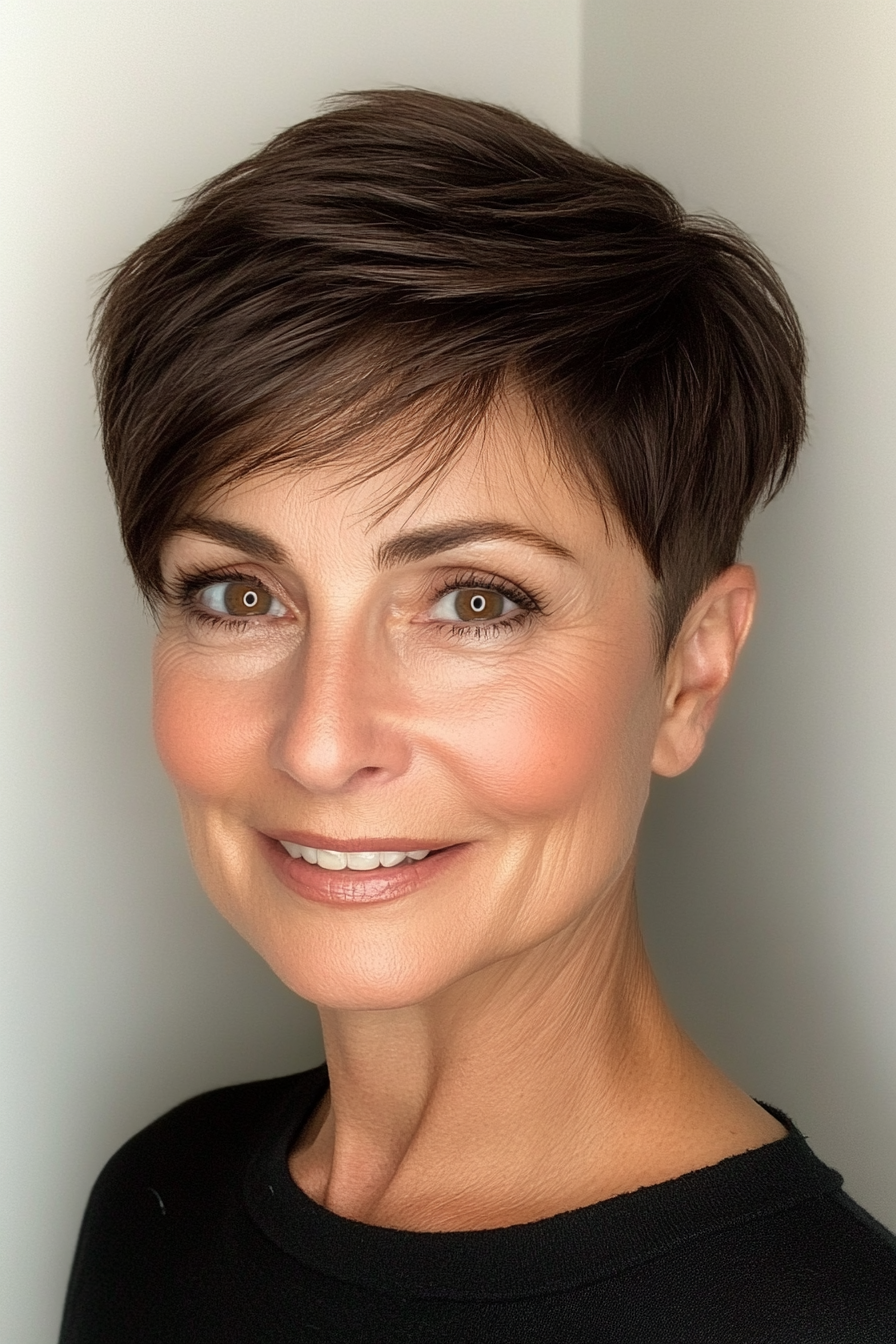 2. Tapered Crop in Deep Brunette (Short Hairstyles For Older Women With Thin Hair) - Short Hairstyles For Older Women With Thin Hair