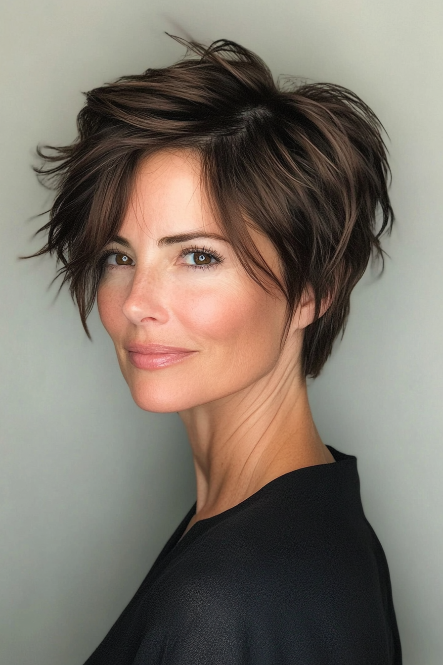 5. Short Textured Crop in Dark Chocolate Brown (Short Hairstyles For Older Women With Thin Hair) - Short Hairstyles For Older Women With Thin Hair