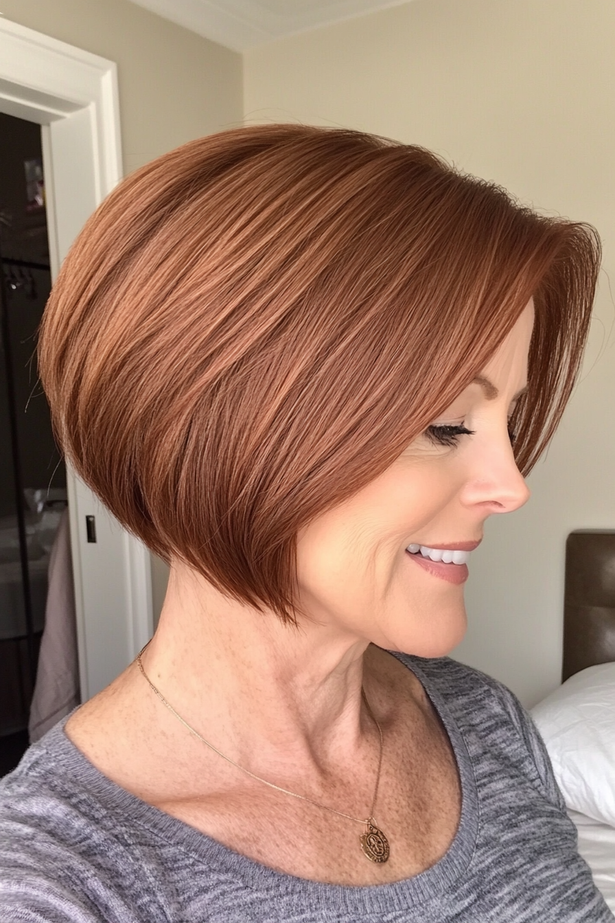 6. Ear-Length Bob in Soft Auburn (Short Hairstyles For Older Women With Thin Hair) - Short Hairstyles For Older Women With Thin Hair