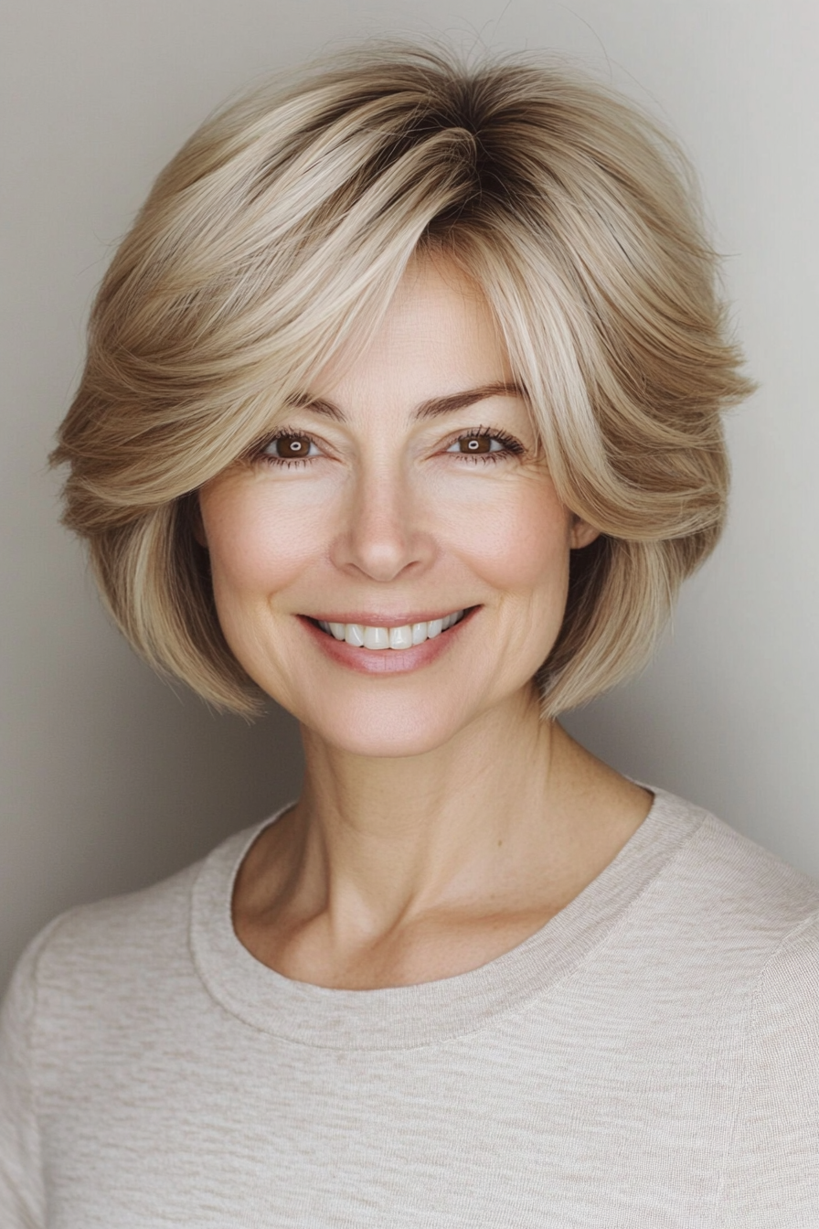 9. Layered Shag in Honey Blonde (Short Hairstyles For Older Women With Thin Hair) - Short Hairstyles For Older Women With Thin Hair