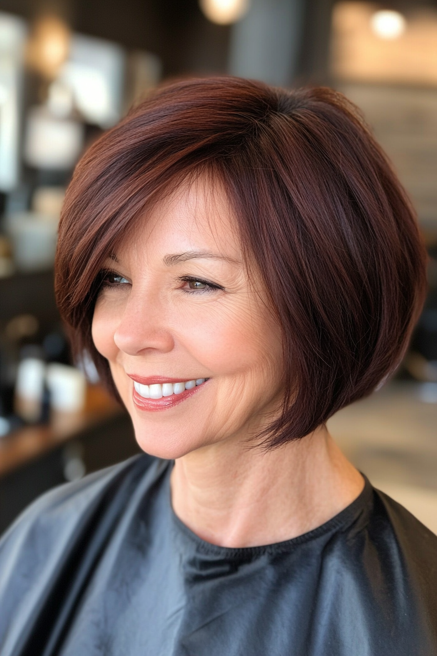 10. Soft Tapered Bob in Deep Mahogany (Short Hairstyles For Older Women With Thin Hair) - Short Hairstyles For Older Women With Thin Hair