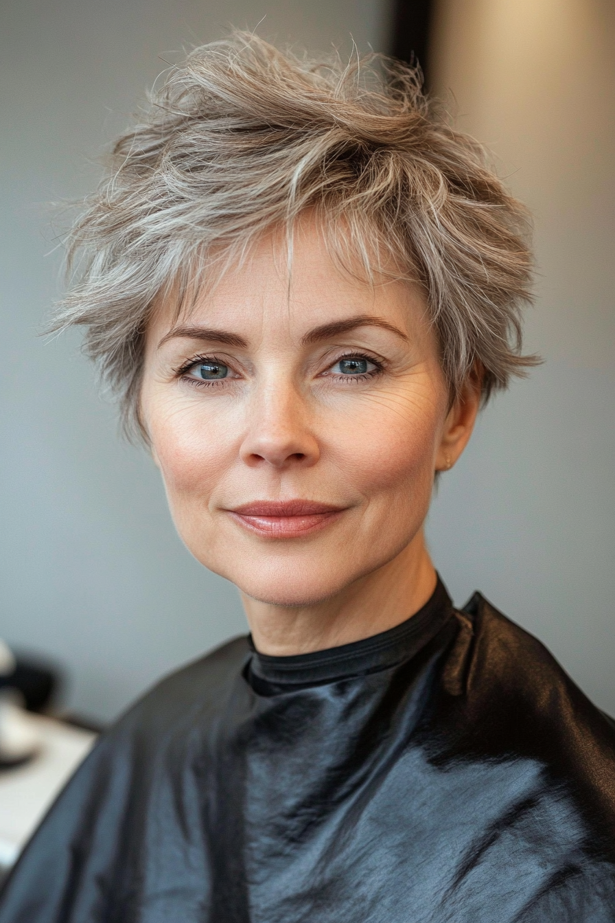 11. Tousled Crop in Ash Brown (Short Hairstyles For Older Women With Thin Hair) - Short Hairstyles For Older Women With Thin Hair