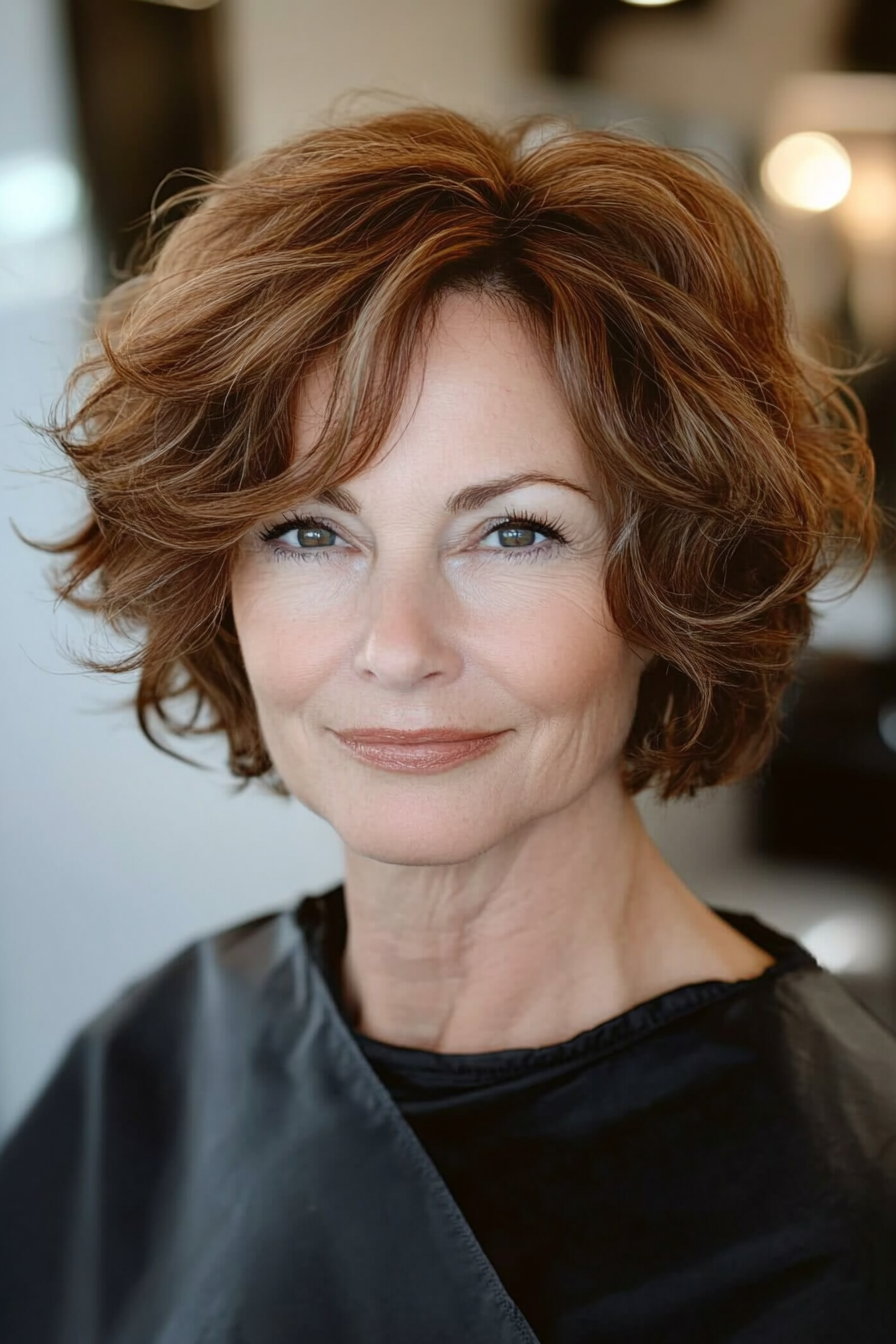 12. Wavy Short Bob in Natural Chestnut (Short Hairstyles For Older Women With Thin Hair) - Short Hairstyles For Older Women With Thin Hair