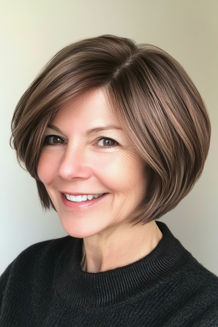 14. Elegant French Bob in Deep Espresso Brown (Short Hairstyles For Older Women With Thin Hair) - Short Hairstyles For Older Women With Thin Hair